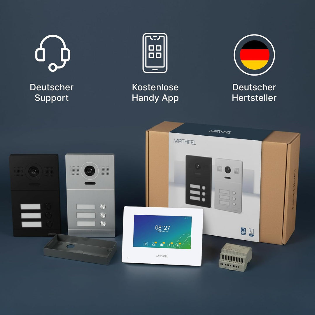 Mathfel 2-Draht IP Video-Türsprechanlage mit Türöffner und 2 Jahren Garantie - Full-HD Kamera, 7" Mo