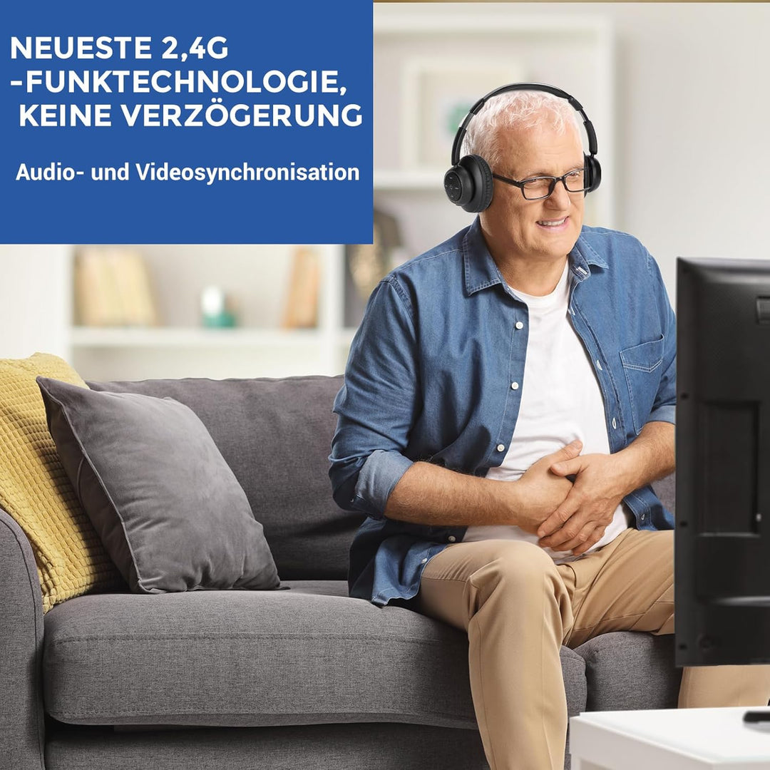 Funkkopfhörer für Fernseher, kabellose TV-Kopfhörer mit TV-Sender-Ladestation für Senioren,Keine Aud