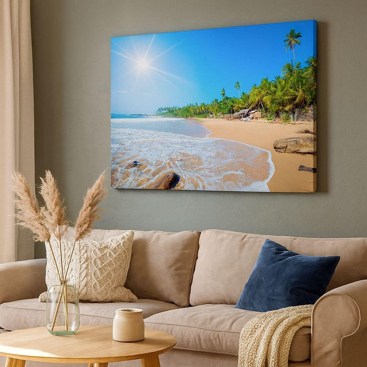 Bilder auf Leinwand 100x70cm Leinwandbild Insel Landschaft Maledivie Freiheit Gross Wanddeko Bild Sc