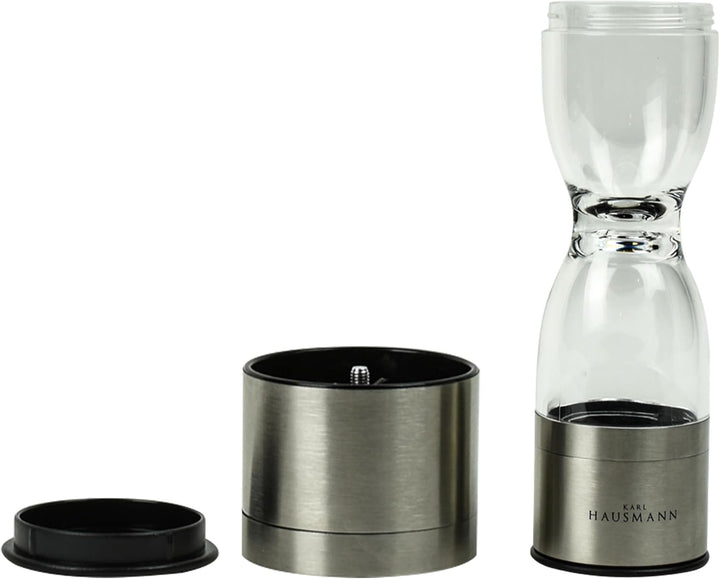 KARL HAUSMANN Salz und Pfeffermühle 2in1 - Manuelle Gewürzmühle mit 2 Kammern, Keramikmahlwerk und e