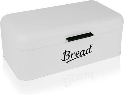 DRULINE Brotkasten mit Klappdeckel - Brotkasten Retro - Brotaufbewahrung - Brotbox - Metall weiss/sc