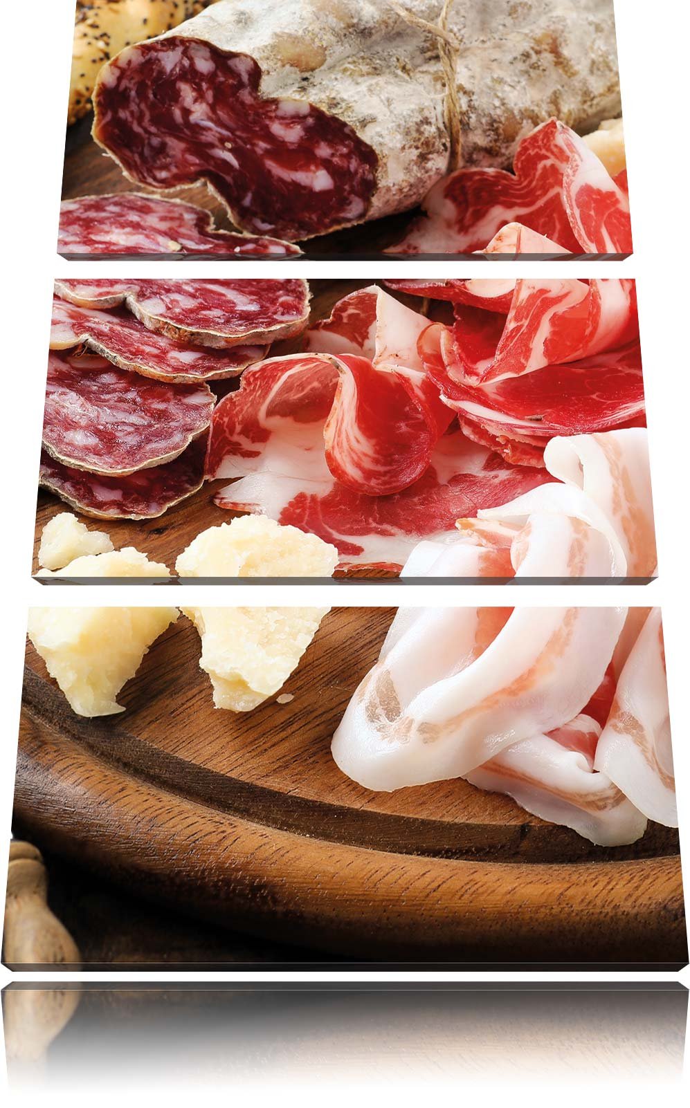 Pixxprint Brotzeit mit Wurst 3-Teiler Leinwandbild 120x80 Bild auf Leinwand