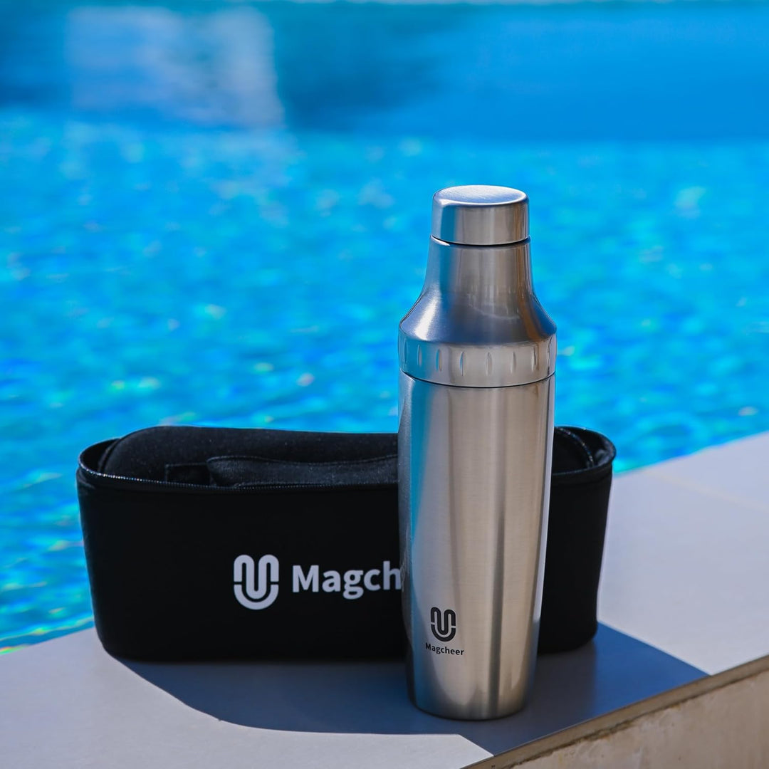Cocktail Shaker Set mit Integrierter Massskala 900ml Premium Edelstahl Frostsicherer Doppelwand-Bark