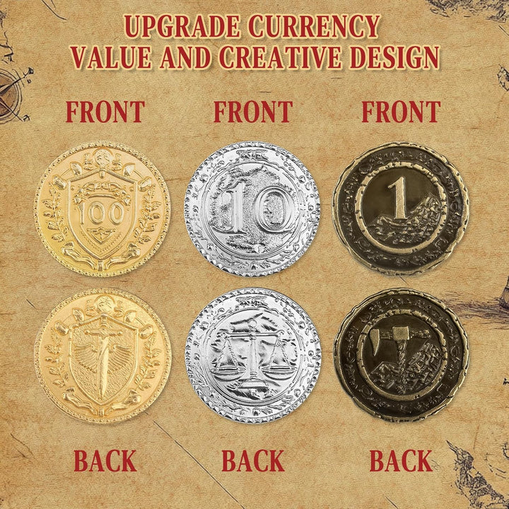 Byhoo 100 PCS Metall DND Münzen, 1,2“ Gold Silber Kupfer Token mit Nennwert für Brettspiel und Table