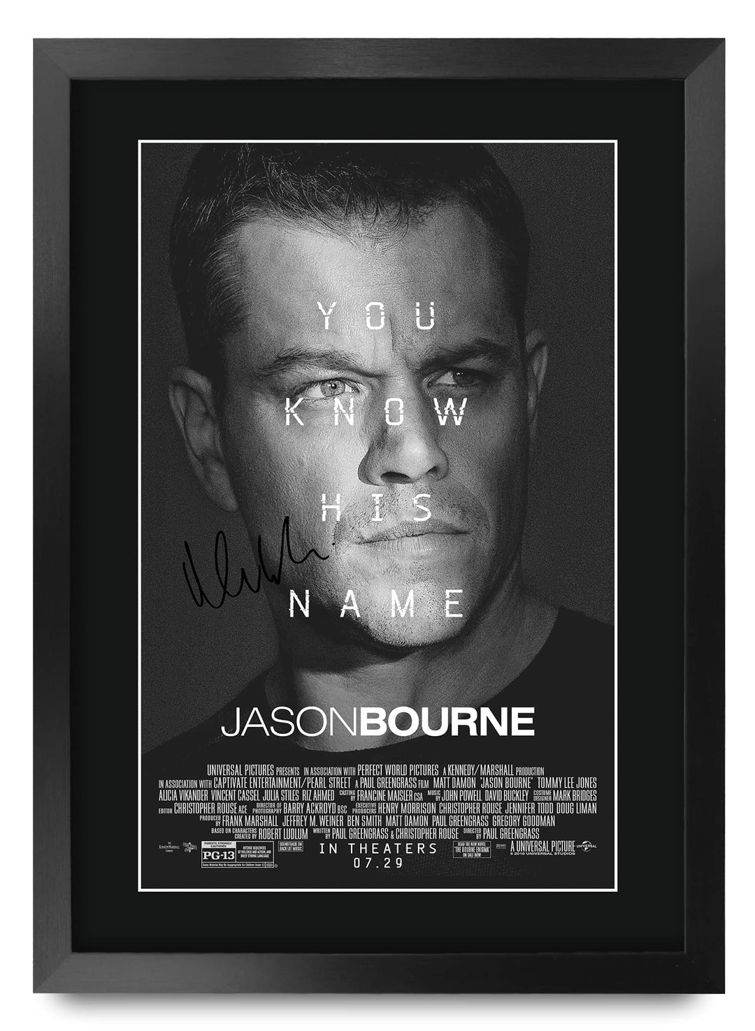 HWC Trading FR A3 Jason Bourne Matt Damon Geschenke Geduckter Poster Signiertes Autogramm Foto für F