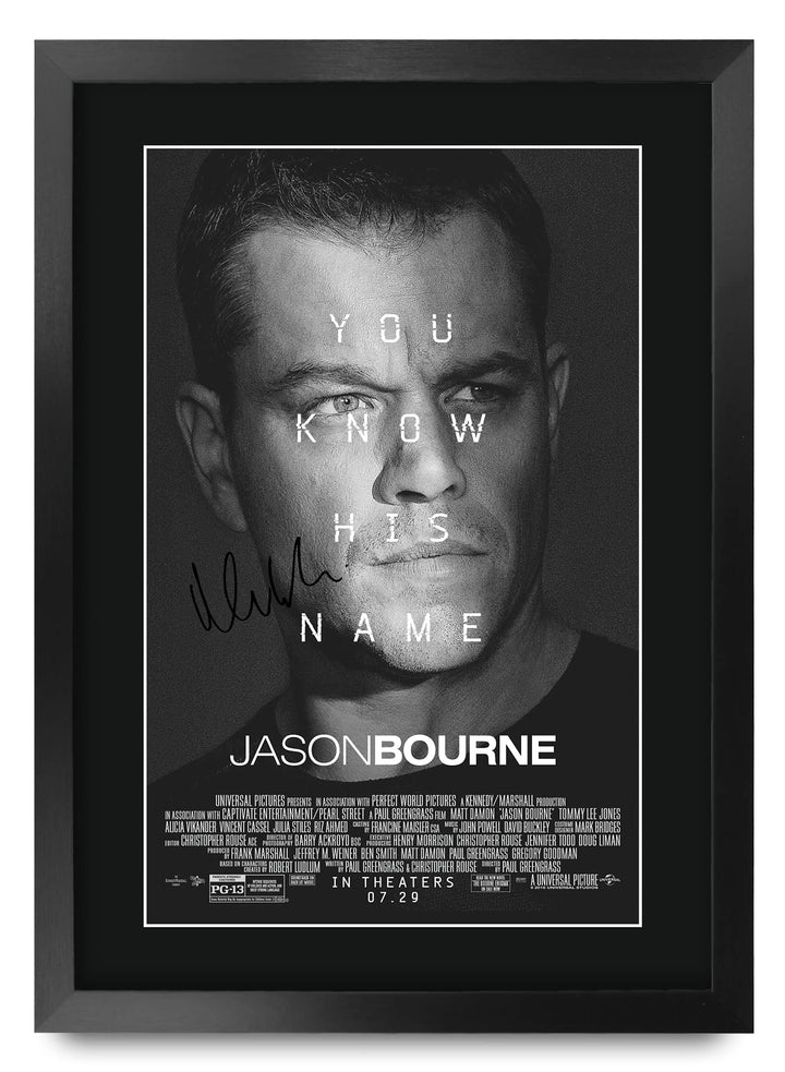 HWC Trading FR A3 Jason Bourne Matt Damon Geschenke Geduckter Poster Signiertes Autogramm Foto für F