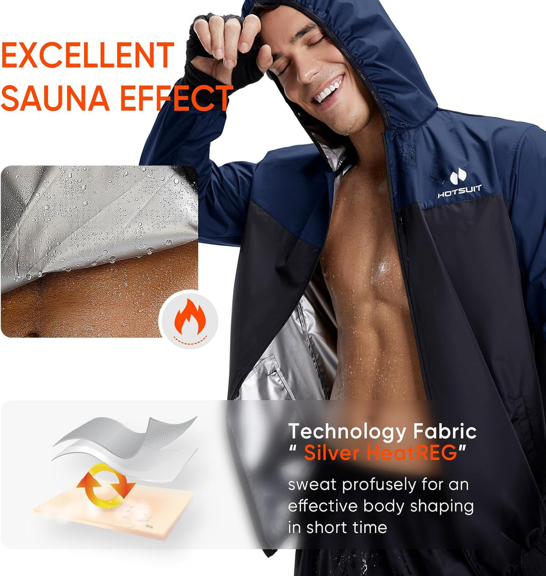 HOTSUIT Schwitzanzug Herren Trainingsanzüge Fitnessstudio Workout Übung Saunajacke Hose Ganzkörper S