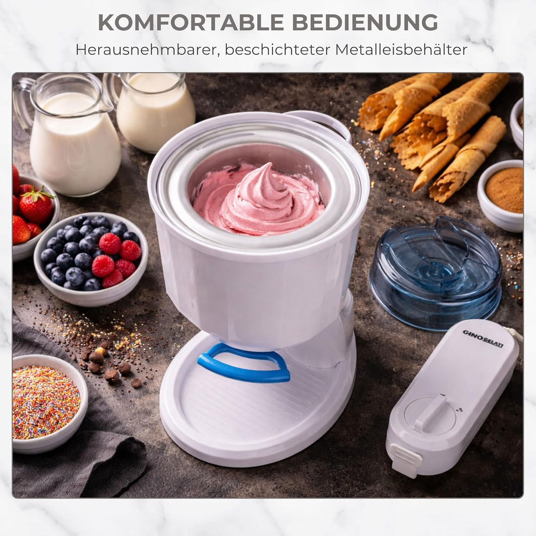 Gino Gelati GG-45W-Blue Creamy 4in1 Softeismaschine, Eismaschine, Frozen Yogurt-Milchshake Maschine,