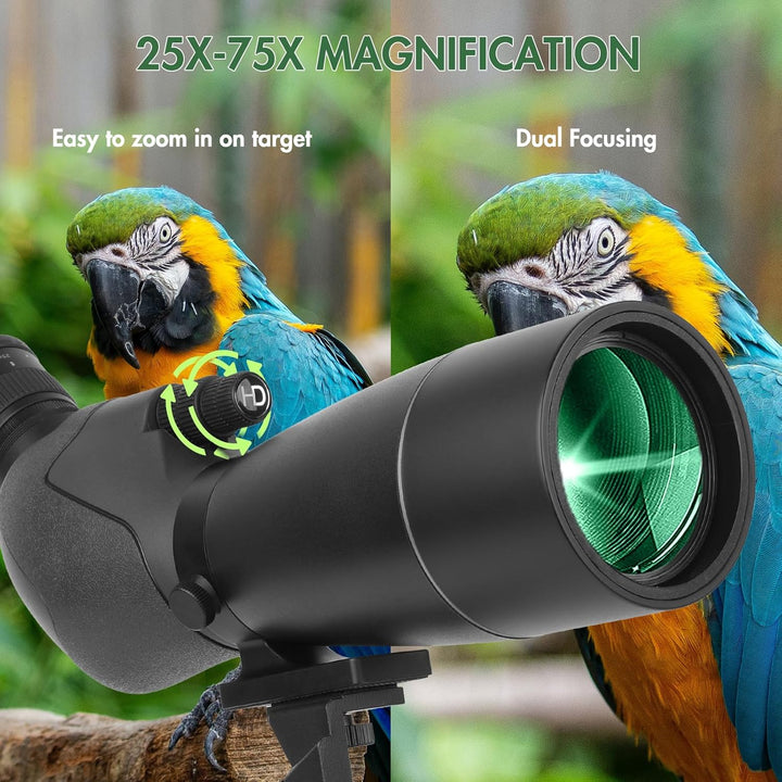 25-75X70 Spektiv für Zielschiessen - HD Spektiv mit Stativ Tragetasche & Smartphone Halterung - BAK4