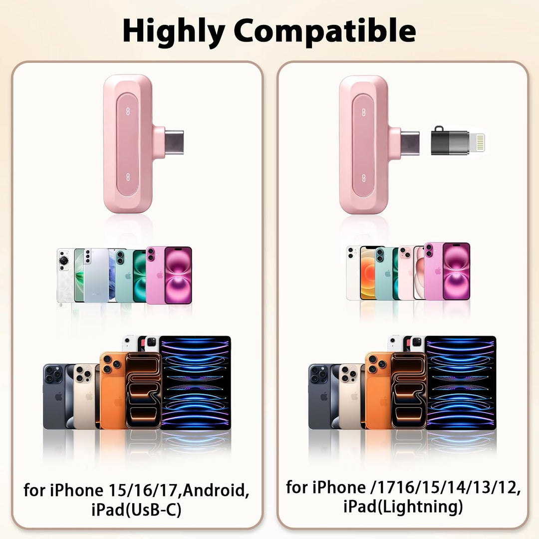 Rosa USB-C Mikrofon kabellos für iPhone 15/16/17, iPad, Android – Ansteckmikrofon mit Rauschunterdrü
