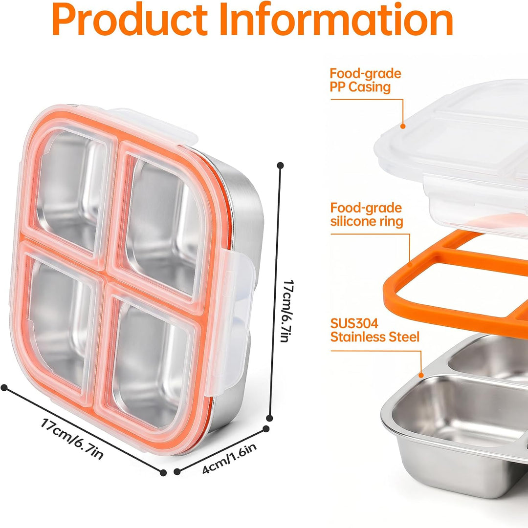 CSYY 2 Stück Edelstahl Snackboxen, 4 Fächern Lunchbox Wiederverwendbare Snack Behälter Leckdichte Be
