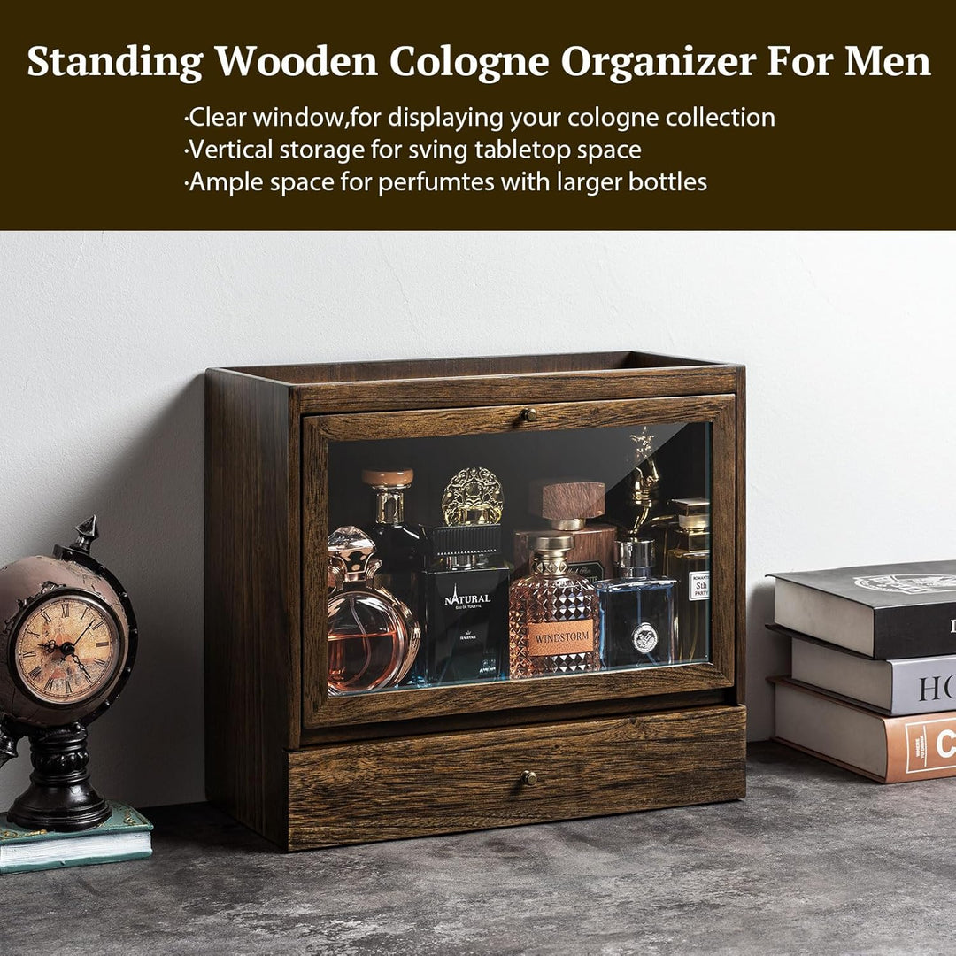 Parfümhalter, Holz Parfüm Organizer für Herren mit Schublade, Grosse Kapazität Staubdicht Parfümstän