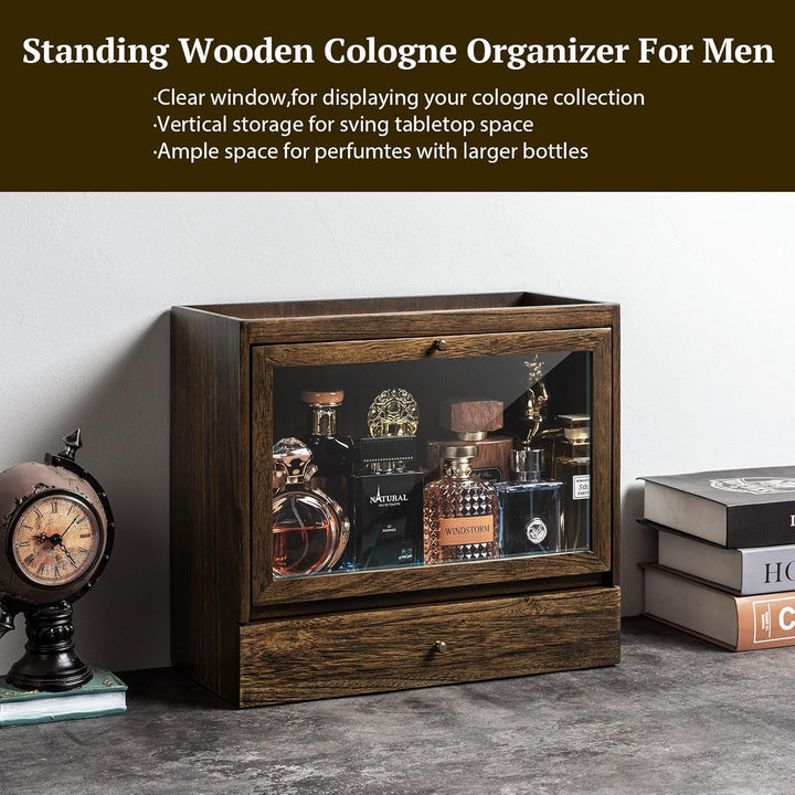 Parfümhalter, Holz Parfüm Organizer für Herren mit Schublade, Grosse Kapazität Staubdicht Parfümstän