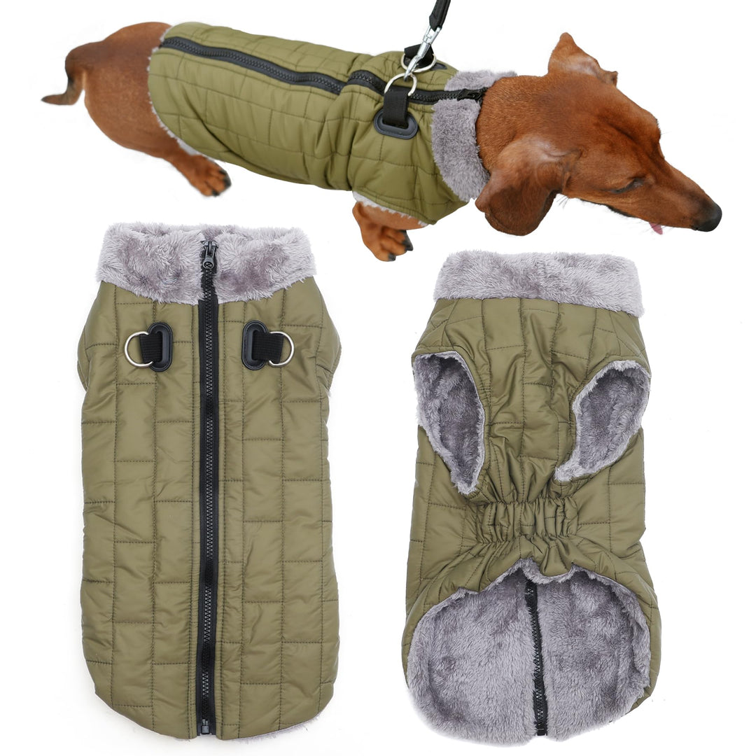 Warmer Fleece-Hundemantel mit strapazierfähigem Geschirr mit D-Ring, wasserdichte Welpenjacke für kl
