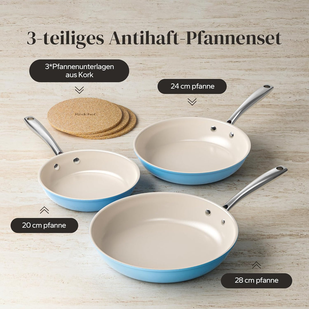 Redchef Pfannenset Keramik Induktion 6-teilig, Antihaft Bratpfannen 20/24/28 cm für alle Herdarten,