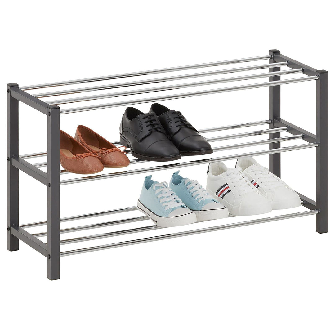 IDIMEX Schuhregal Dublin mit 3 Ablagen in grau. Robuste Schuhablage mit Metallrahmen, edel verchromt