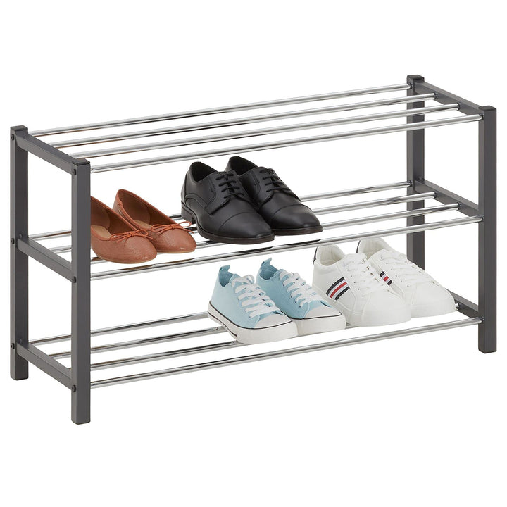 IDIMEX Schuhregal Dublin mit 3 Ablagen in grau. Robuste Schuhablage mit Metallrahmen, edel verchromt