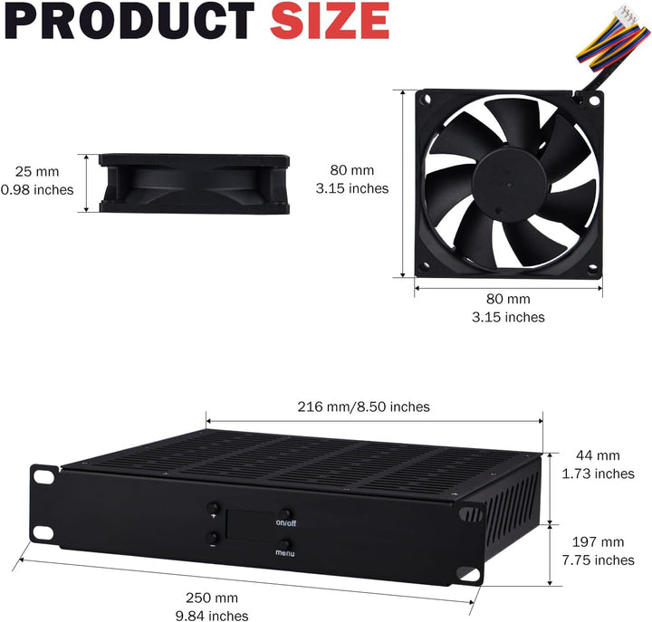 GeeekPi 10 Zoll 1U Rackmount Quad Fan Cooling Panel