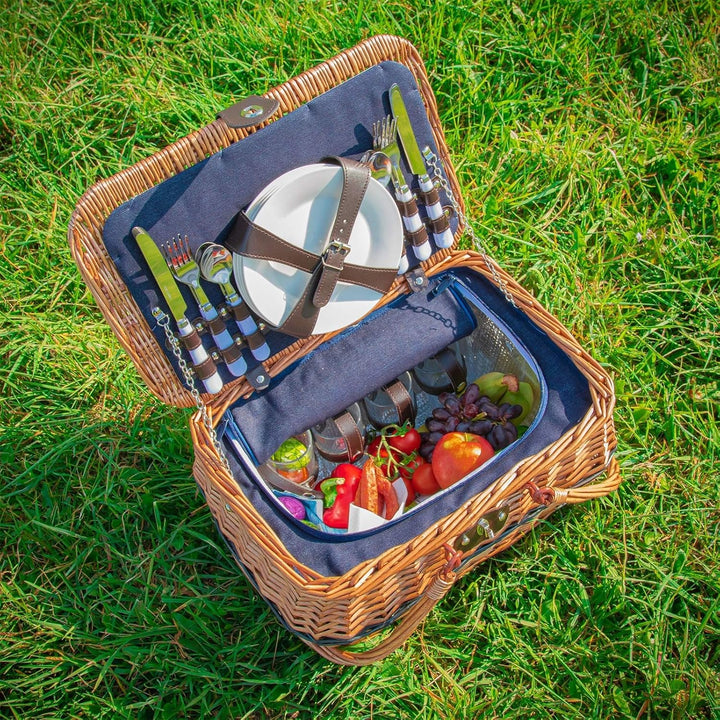 cilio Picknick-Korb IDRO, Für 4 Personen, Geflochtener Korb mit Deckel, Picknickkorb mit Kühlfach in