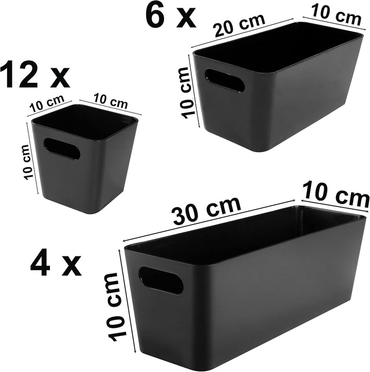 Hummelladen 22 Teile Organizer Set - 10 cm hoch - in 3 Grössen - schwarz - Schubladeneinsatz - passe