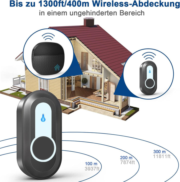 Funkklingel 400M Reichweite Funk Klingel haustür IP55 Aussen Wasserdicht Kabellose Türklingel Sender