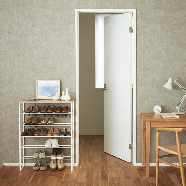 Shoe rack with wood top board - Tower - white Single Weiss, Single Weiss