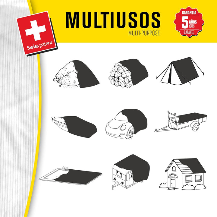 wasserdichte Plane für den Aussenbereich - 3x5m - 90 g/m2 - Verstärkte, verschweisste Löcher - 3 Sch