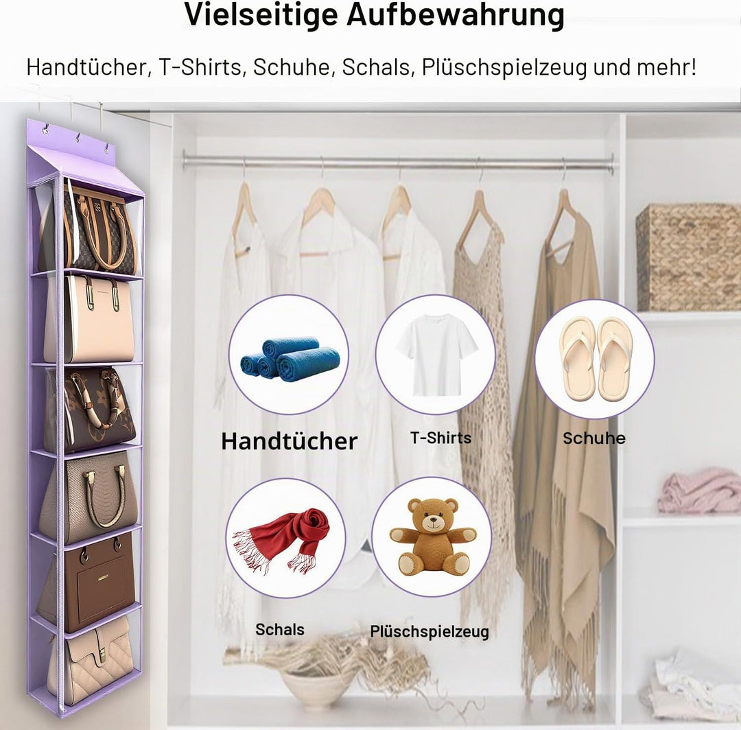 Lirex Geldbörsen-Organizer, 6 Taschen Handtaschen-Organizer mit Reissverschluss zum Aufhängen, für S