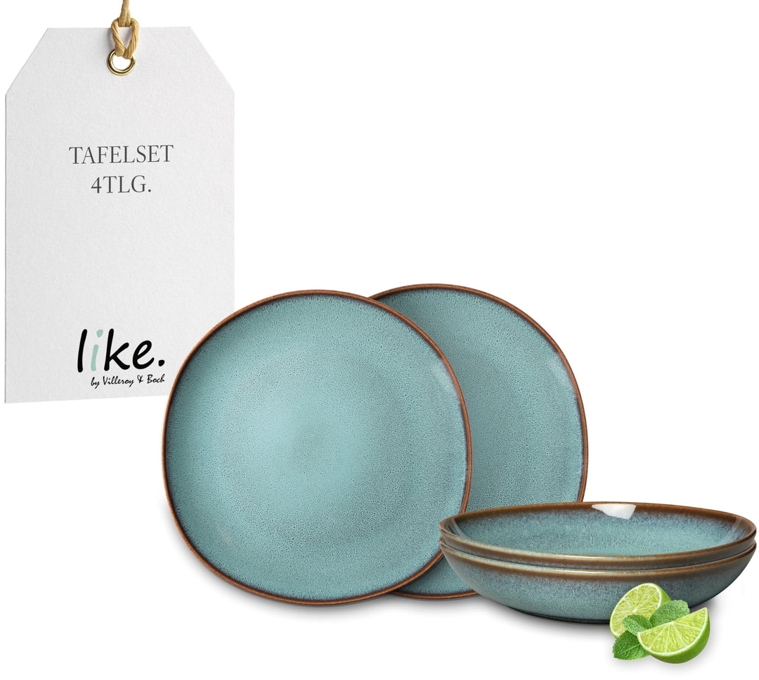 like. by Villeroy & Boch - Lave glacé Geschirr Set aus Steingut, 4tlg., Pottery Look, Tafelservice f