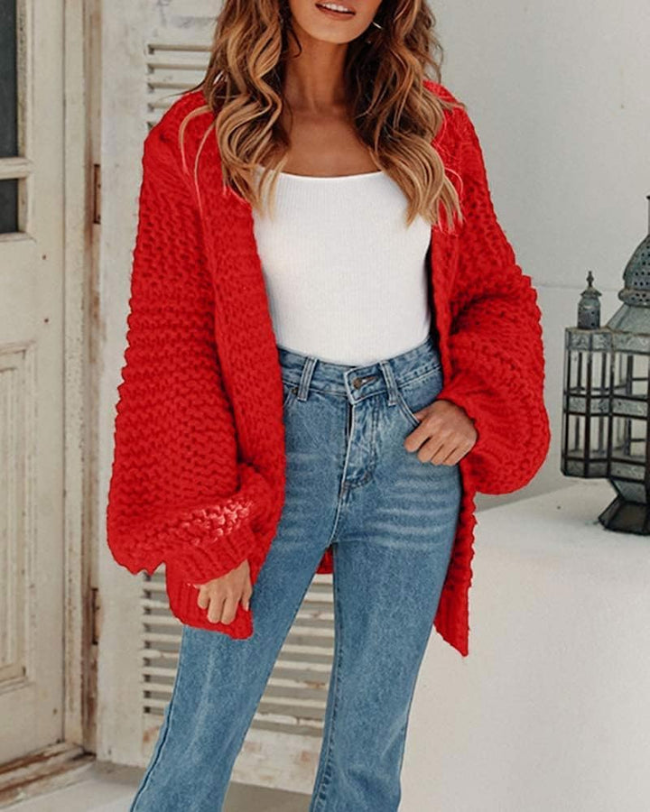 Cicy Bell Damen Strickjacken Cardigan Lose Laternenärmel Elegante Übergrosse Pullover S Rot, S Rot