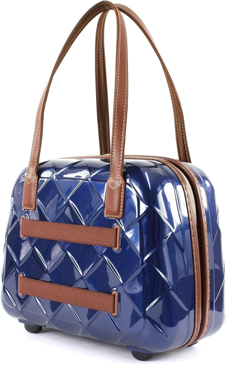 STRATIC Leather & More Hartschalen-Kosmetikkoffer Beautycase Handgepäck, Echtleder-Adressanhänger, T