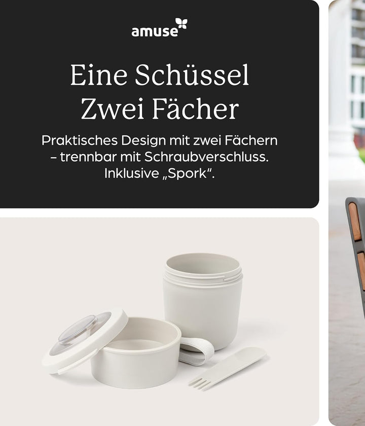 Amuse Müslibecher To Go (450ml + 150ml) | Crunch Cup | Auslaufsicherer Joghurtbecher To Go mit Löffe