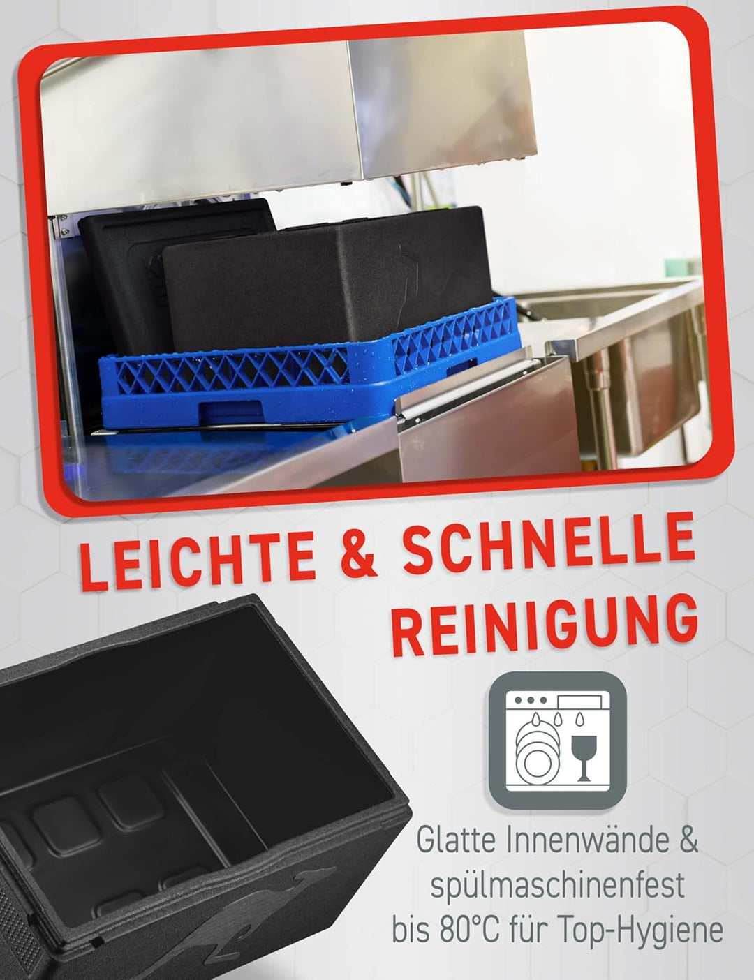 KÄNGABOX® Professional Thermobox & Kühlbox GN 1/1 48L Standardgriff – Patentierte Glatte Innenfläche