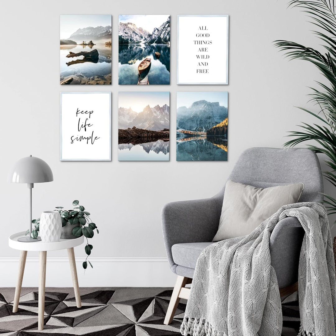 Novart Wandbilder - KEIN EXTRA RAHMEN BENÖTIGT - Wohnzimmer Schlafzimmer - Bilder Modern See Berge b