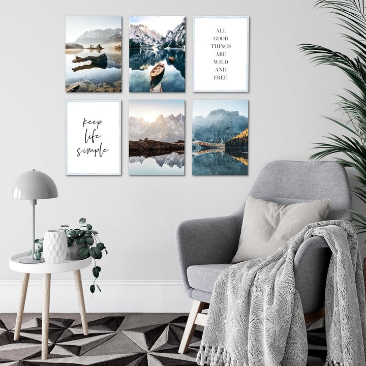 Novart Wandbilder - KEIN EXTRA RAHMEN BENÖTIGT - Wohnzimmer Schlafzimmer - Bilder Modern See Berge b