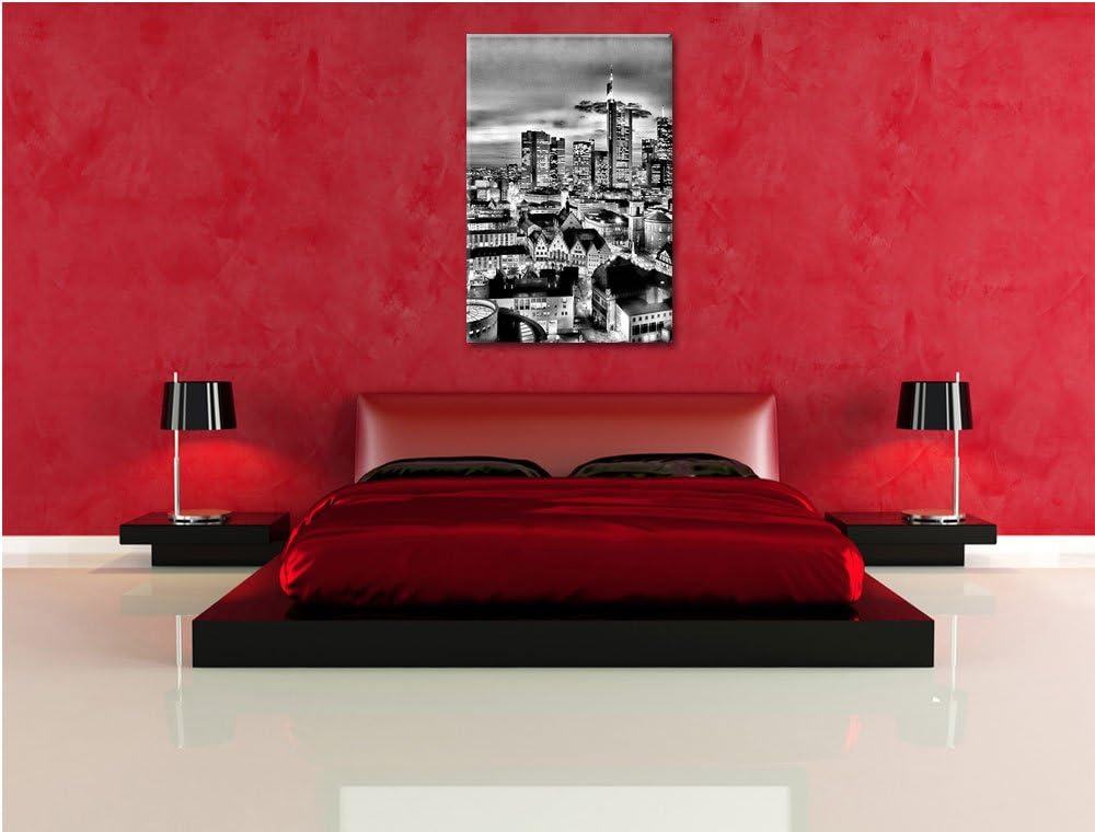 Pixxprint Frankfurt Skyline / 100x70cm Leinwandbild bespannt auf Holzrahmen/Wandbild Kunstdruck Deko