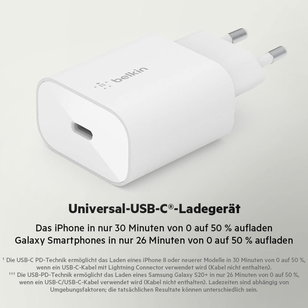 Belkin BoostCharge 25W-Ladegerät mit PPS, USB-C Power Delivery, Ladegerät, Schnellladegerät für das