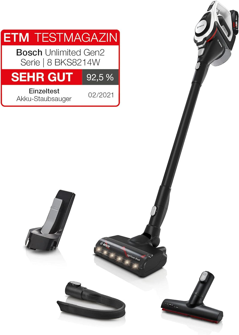 Bosch Akku-Staubsauger Unlimited Gen2 Serie 8 BKS8214W, beutellos, bis 45 Min Laufzeit, austauschbar