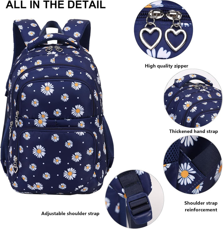 Schulrucksack Mädchen Teenager Damen Schultasche Rucksack Set Gänseblümchen Schulranzen für Mädchen