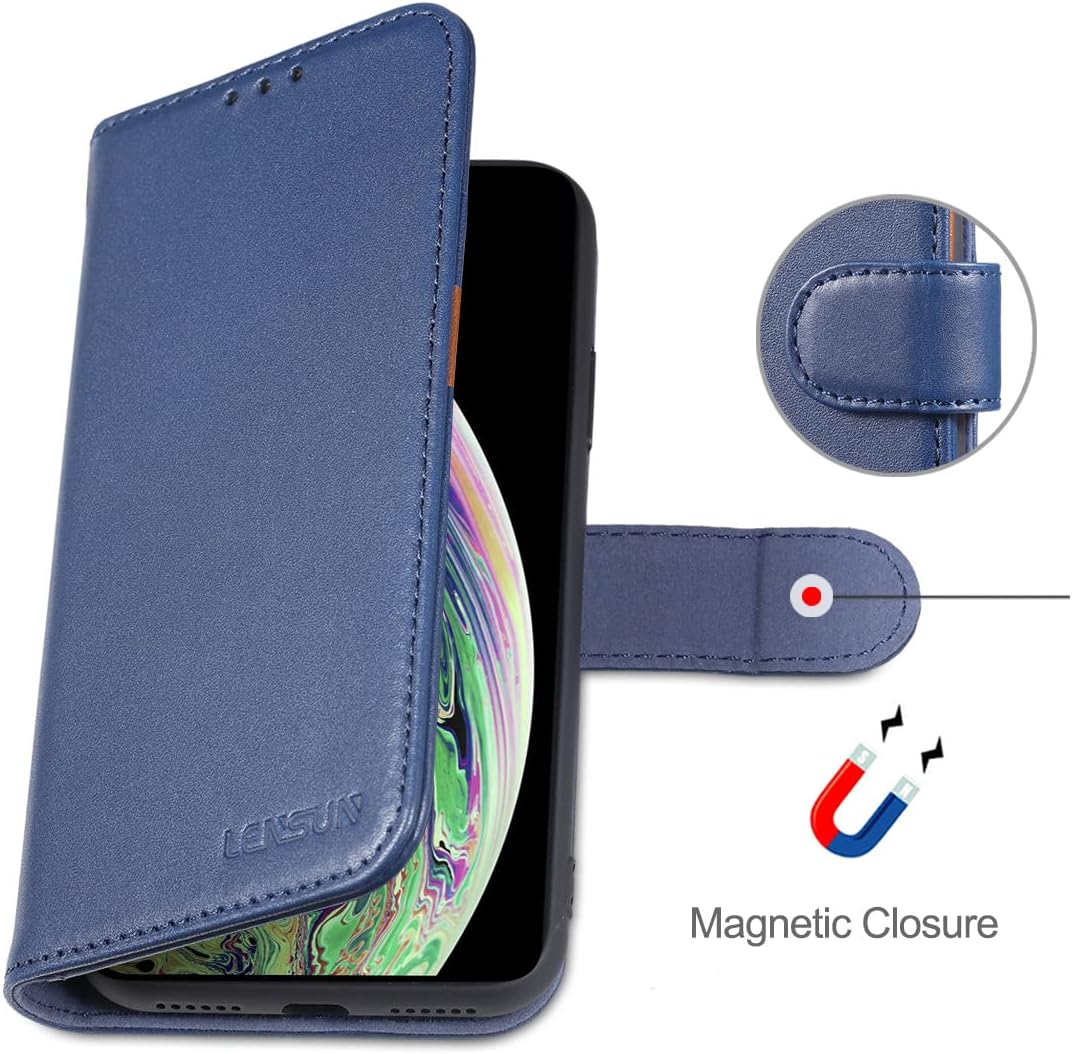 LENSUN Echtleder Hülle für iPhone XS, iPhone X Handyhülle Flip Cover [Echtes Leder][Kartenfach][RFID
