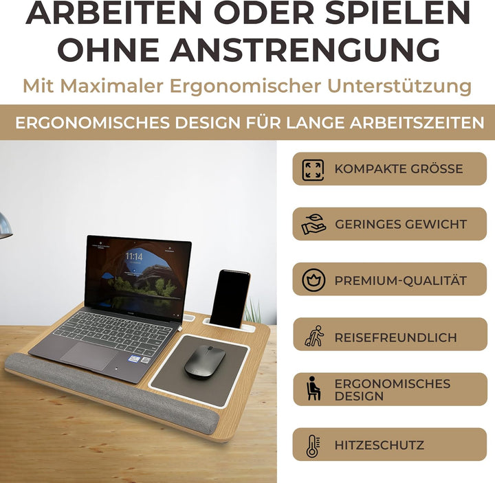 Laptopkissen für Bett & Sofa – Knietablett mit Kissen, Handyhalter & Handgelenkauflage – Passend bis
