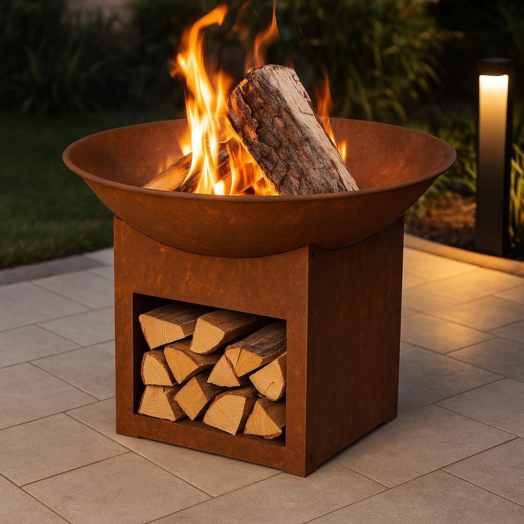 Feuerstelle mit Untergestell, Ø57cm, Feuerkorb für Garten & Terrasse, Lagerfeuer Feuerschale aus Met