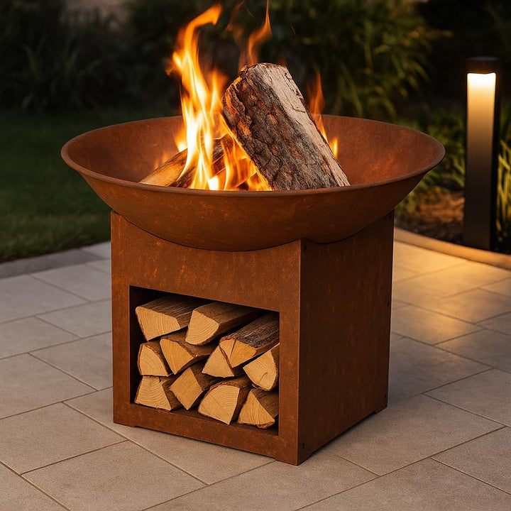 Feuerstelle mit Untergestell, Ø57cm, Feuerkorb für Garten & Terrasse, Lagerfeuer Feuerschale aus Met