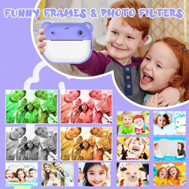 Kinderkamera Sofortbildkamera mit Druckpapier &amp; 32GB TF Karte, 1080P Digitalkamera Kinder Sofortdruc