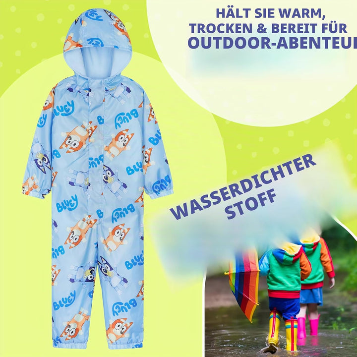BlueY Regenanzug Kinder, Wasserdichter Matschanzug Jungen mit Kapuze, Regenoverall Kinder Gefüttert