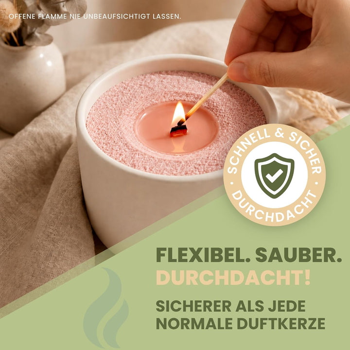 Duftkerzensand 500 g – Sauberer Kerzensand inkl. 5 Dochte – Einfache Anwendung – Bis zu 80 Std. Bren