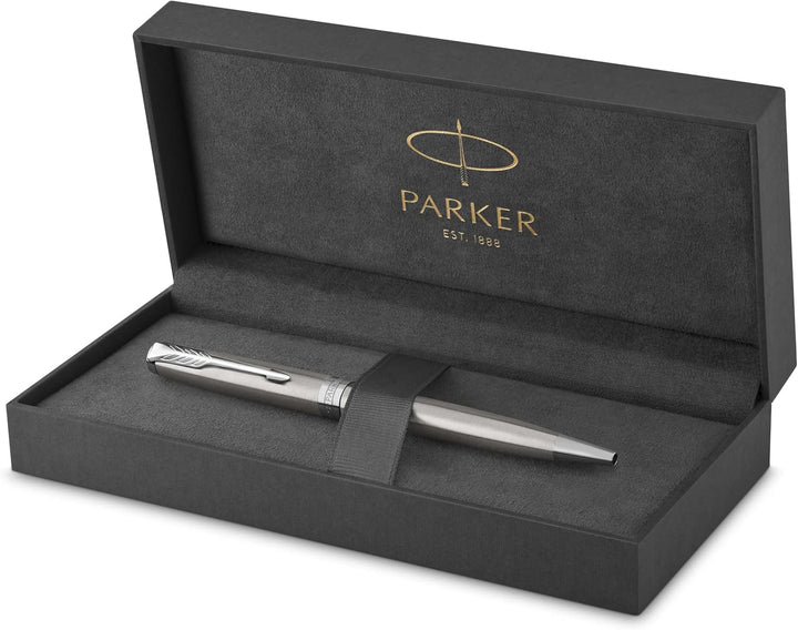 Parker Sonnet Kugelschreiber | Edelstahl mit Palladiumzierteilen | Mittlere Spitze | schwarze Tinte