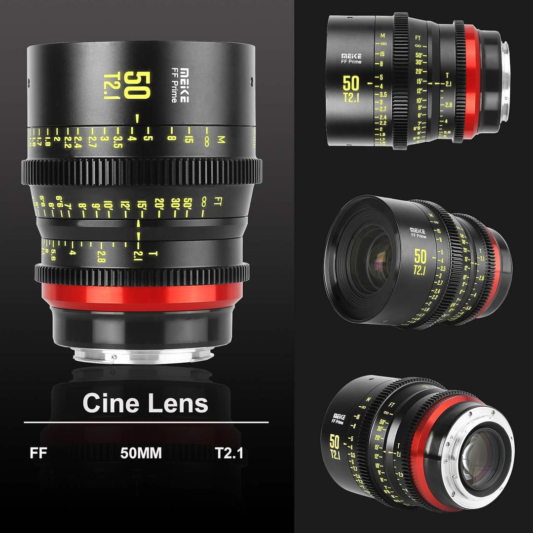 Meike 50 mm T2.1 Vollrahmen manueller Fokus Weitwinkelobjektiv für Canon EF Mount und Cine Camcorder