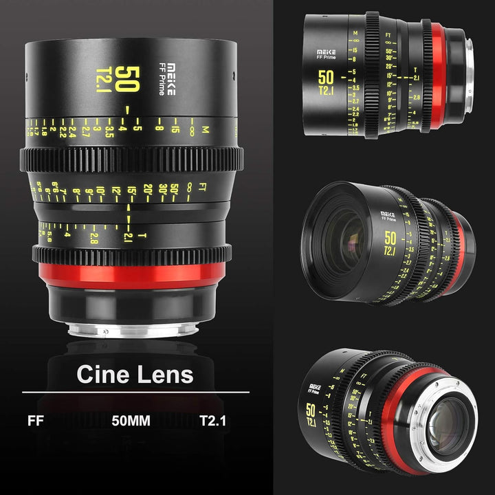 Meike 50 mm T2.1 Vollrahmen manueller Fokus Weitwinkelobjektiv für Canon EF Mount und Cine Camcorder