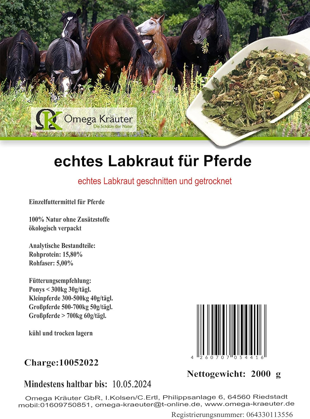echtes Labkraut getrocknet und geschnitten für Pferde 3000g, 3000